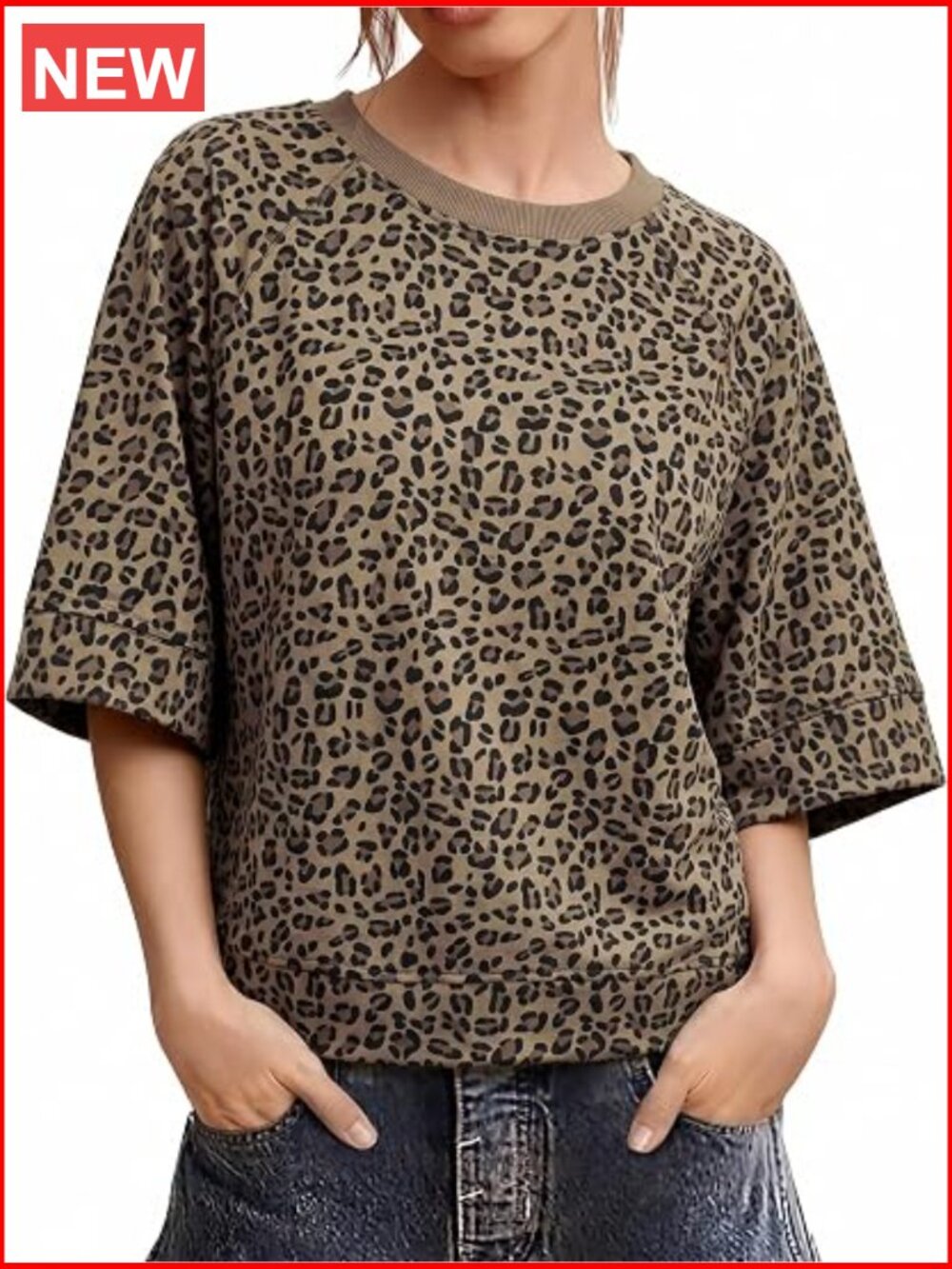 Oversized Half Sleeve Crew Neck Boxy Tee Tunic Top - Picture 1 of 7